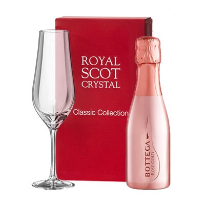 Mini Bottega Rose 20cl and Royal Scot Classic Collection Flute In Red Gift Box